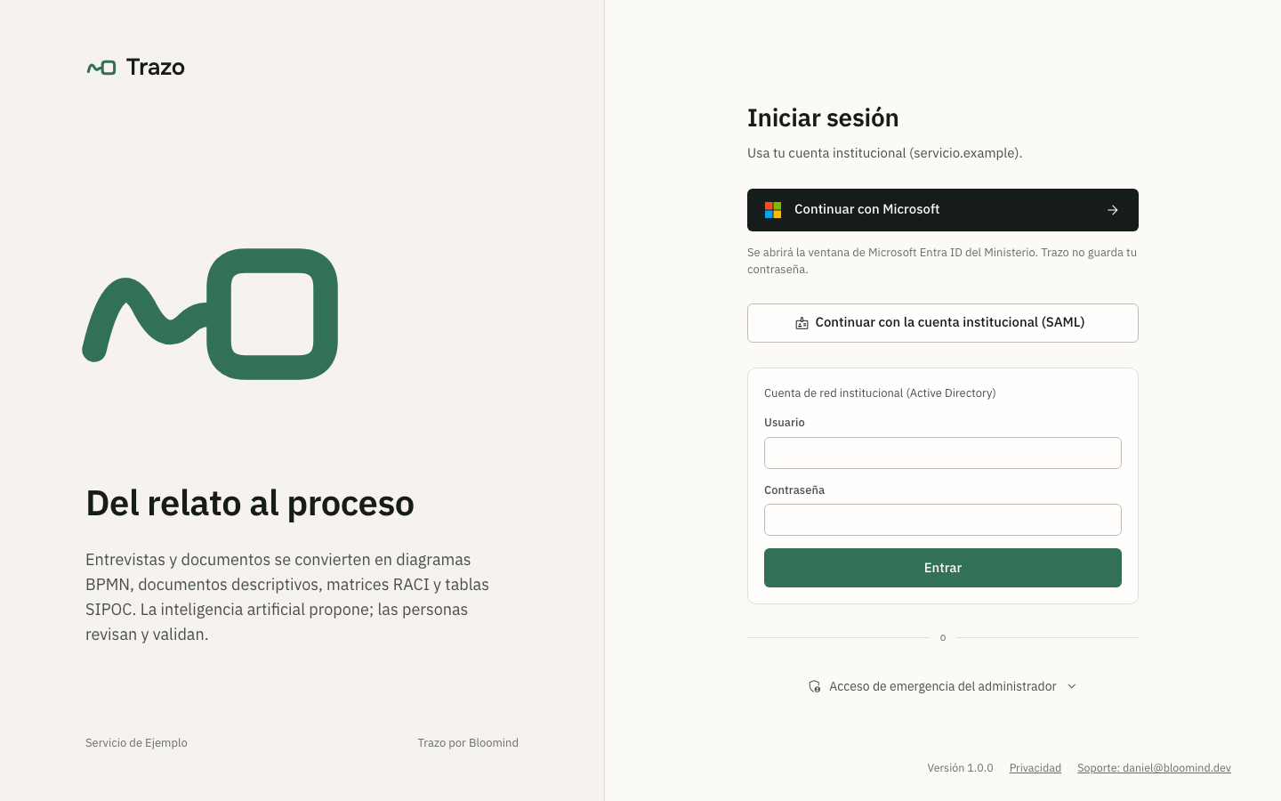 Pantalla de acceso