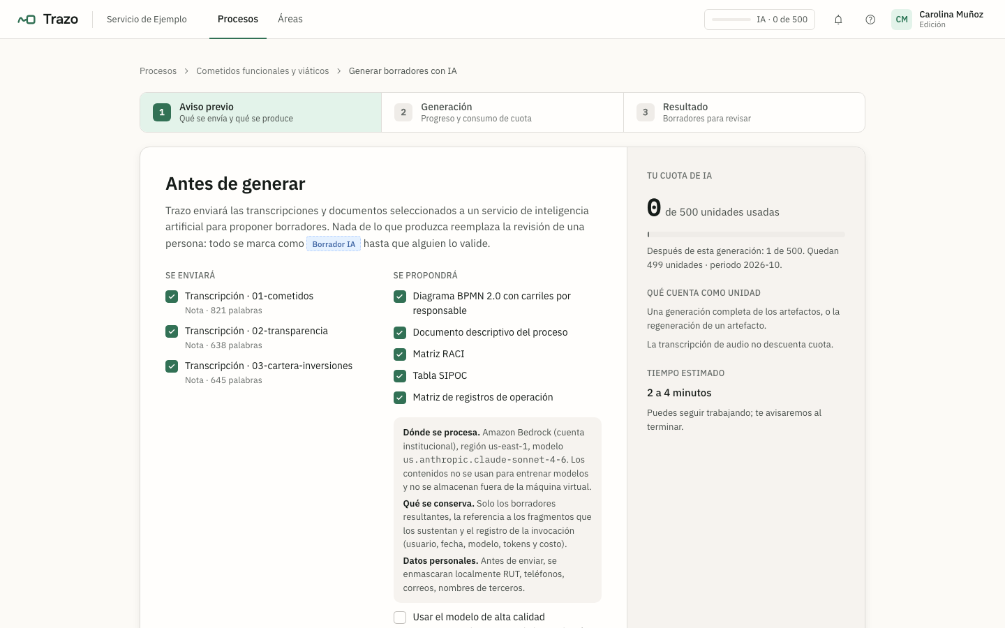 Aviso previo a la generación