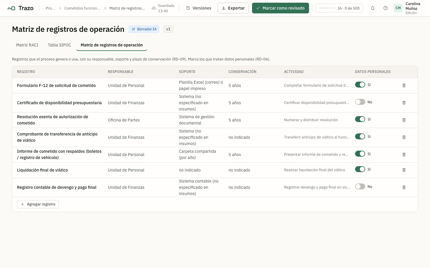 Matriz de registros